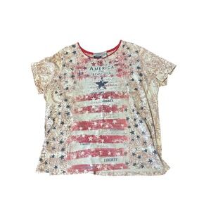Jennifer Scott Woman 2X Patriotic USA Top Americana Cotton Blend‎ Stars Stripes